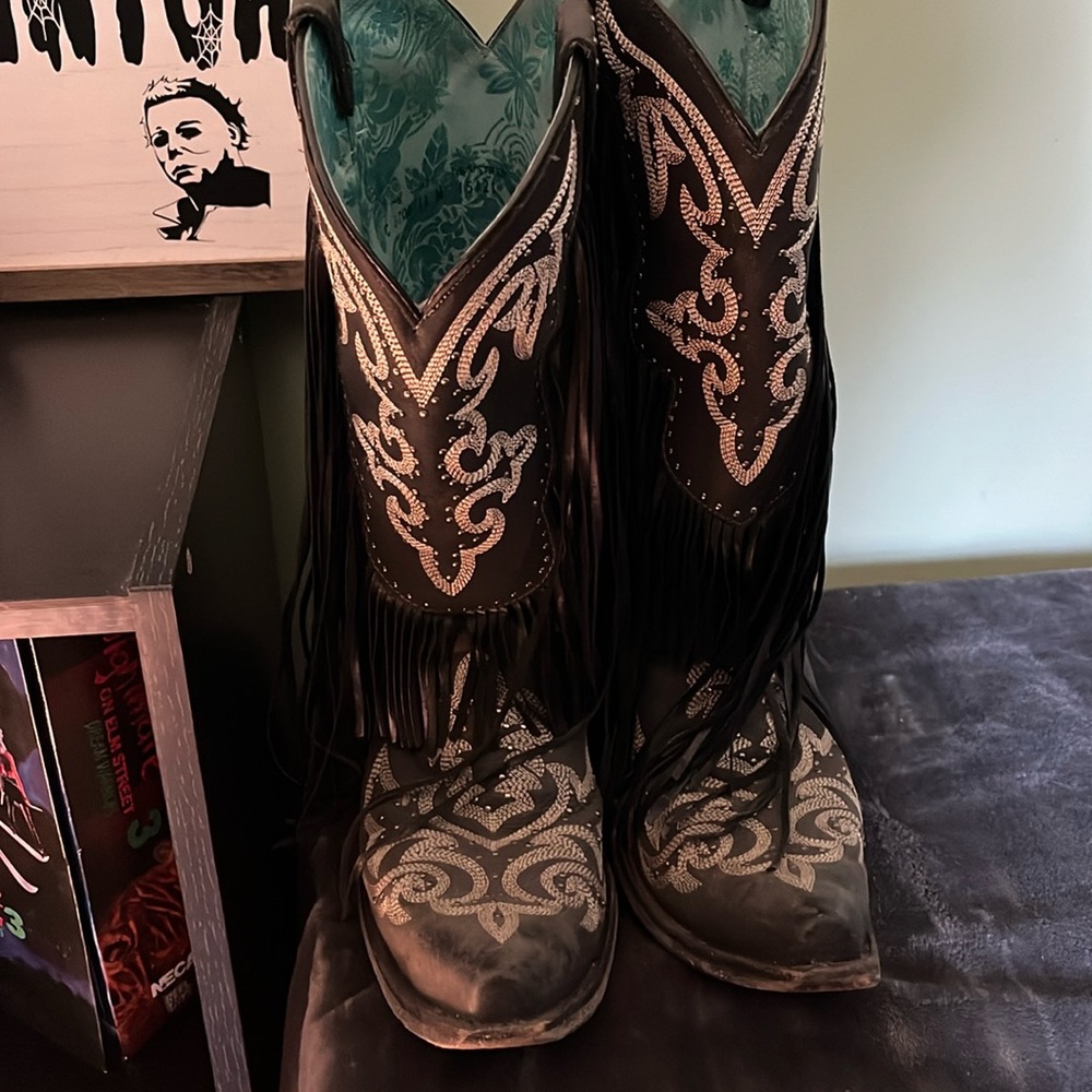Black fringe corral boots